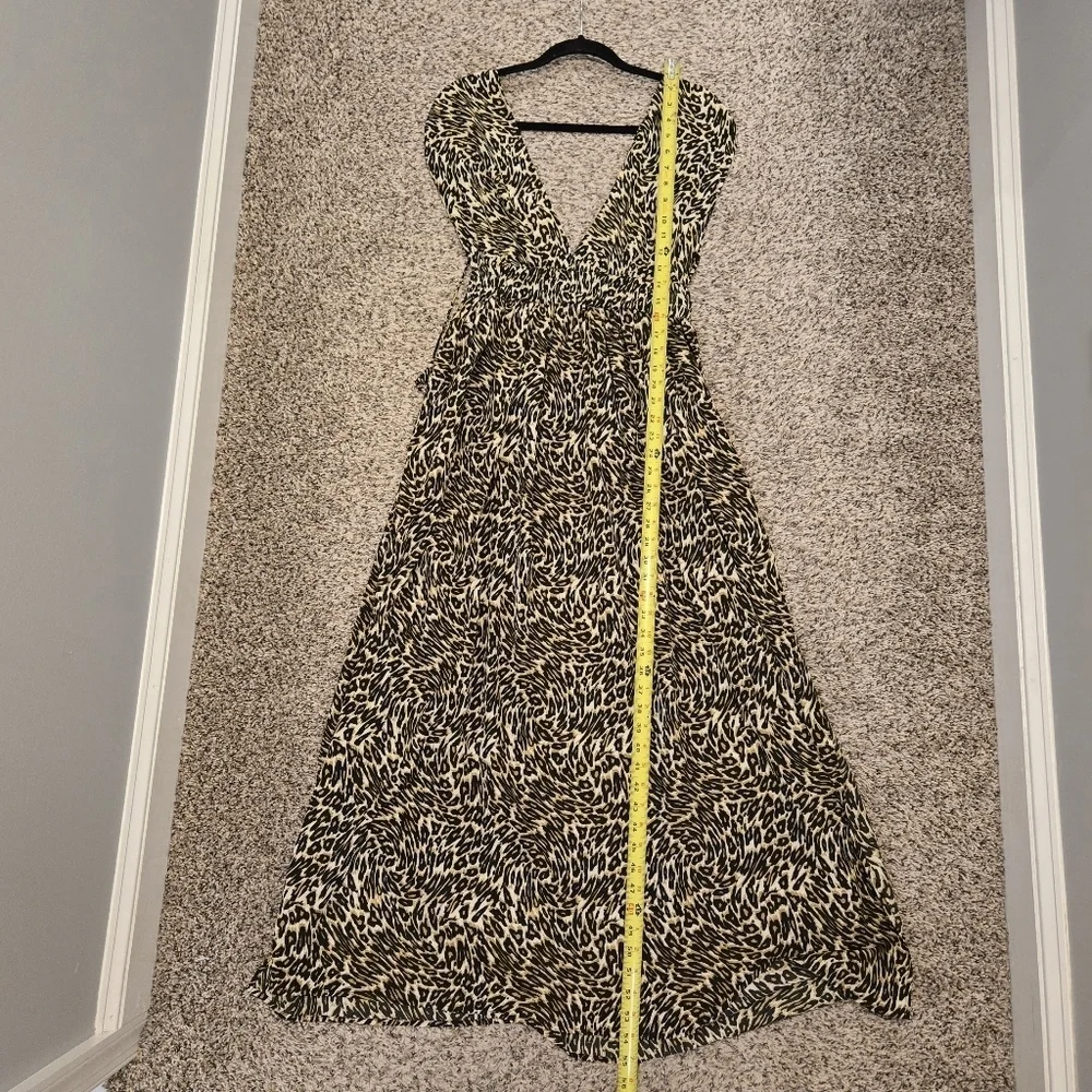 AMERICA & BEYOND Leopard Print Maxi Dress / Coverup With Stretch Waist Size Smal